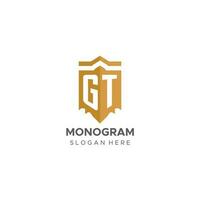 Monogram GT logo with shield geometric shape, elegant luxury initial logo design vector