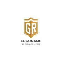 Monogram GR logo with shield geometric shape, elegant luxury initial logo design vector