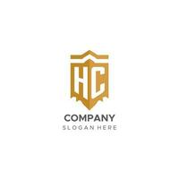 Monogram HC logo with shield geometric shape, elegant luxury initial logo design vector