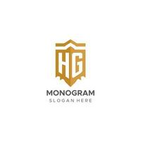 Monogram HG logo with shield geometric shape, elegant luxury initial logo design vector