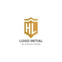 Monogram HL logo with shield geometric shape, elegant luxury initial logo design vector