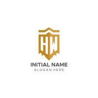 Monogram HW logo with shield geometric shape, elegant luxury initial logo design vector