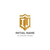 Monogram IJ logo with shield geometric shape, elegant luxury initial logo design vector