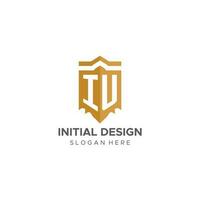 Monogram IU logo with shield geometric shape, elegant luxury initial logo design vector