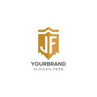 Monogram JF logo with shield geometric shape, elegant luxury initial logo design vector