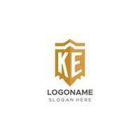 Monogram KE logo with shield geometric shape, elegant luxury initial logo design vector