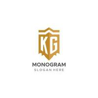 Monogram KG logo with shield geometric shape, elegant luxury initial logo design vector