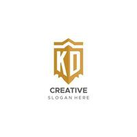 Monogram KD logo with shield geometric shape, elegant luxury initial logo design vector