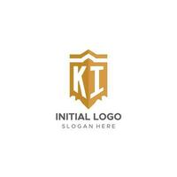 Monogram KI logo with shield geometric shape, elegant luxury initial logo design vector