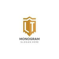 Monogram LT logo with shield geometric shape, elegant luxury initial logo design vector