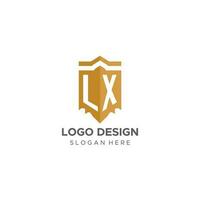 Monogram LX logo with shield geometric shape, elegant luxury initial logo design vector