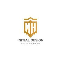 Monogram MH logo with shield geometric shape, elegant luxury initial logo design vector