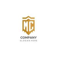 Monogram MC logo with shield geometric shape, elegant luxury initial logo design vector