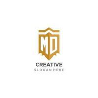 Monogram MD logo with shield geometric shape, elegant luxury initial logo design vector