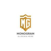 Monogram MG logo with shield geometric shape, elegant luxury initial logo design vector