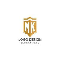 Monogram MK logo with shield geometric shape, elegant luxury initial logo design vector
