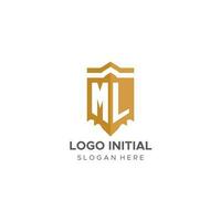 Monogram ML logo with shield geometric shape, elegant luxury initial logo design vector