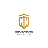 Monogram MN logo with shield geometric shape, elegant luxury initial logo design vector