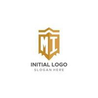 monograma mi logo con proteger geométrico forma, elegante lujo inicial logo diseño vector