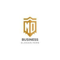 Monogram MO logo with shield geometric shape, elegant luxury initial logo design vector