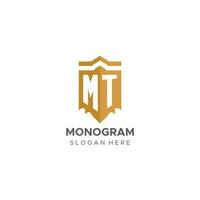 Monogram MT logo with shield geometric shape, elegant luxury initial logo design vector