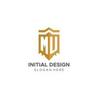 Monogram MU logo with shield geometric shape, elegant luxury initial logo design vector