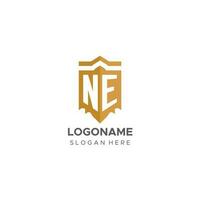 Monogram NE logo with shield geometric shape, elegant luxury initial logo design vector