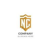 Monogram NC logo with shield geometric shape, elegant luxury initial logo design vector