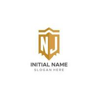 Monogram NJ logo with shield geometric shape, elegant luxury initial logo design vector