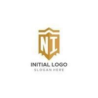 Monogram NI logo with shield geometric shape, elegant luxury initial logo design vector