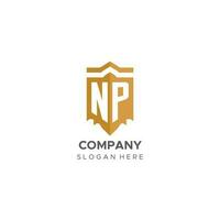 Monogram NP logo with shield geometric shape, elegant luxury initial logo design vector