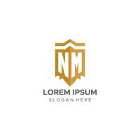 Monogram NM logo with shield geometric shape, elegant luxury initial logo design vector