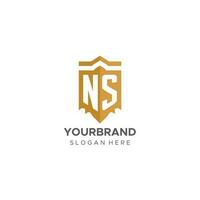 Monogram NS logo with shield geometric shape, elegant luxury initial logo design vector