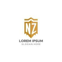 Monogram NZ logo with shield geometric shape, elegant luxury initial logo design vector