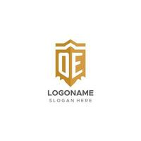 Monogram OE logo with shield geometric shape, elegant luxury initial logo design vector