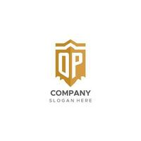 Monogram OP logo with shield geometric shape, elegant luxury initial logo design vector