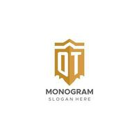 Monogram OT logo with shield geometric shape, elegant luxury initial logo design vector