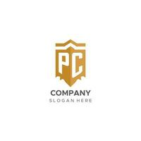 Monogram PC logo with shield geometric shape, elegant luxury initial logo design vector