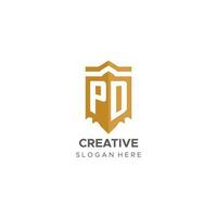 Monogram PD logo with shield geometric shape, elegant luxury initial logo design vector