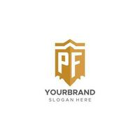 Monogram PF logo with shield geometric shape, elegant luxury initial logo design vector