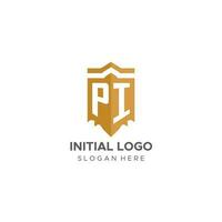 Monogram PI logo with shield geometric shape, elegant luxury initial logo design vector