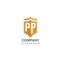 Monogram PP logo with shield geometric shape, elegant luxury initial logo design vector