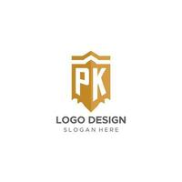 Monogram PK logo with shield geometric shape, elegant luxury initial logo design vector