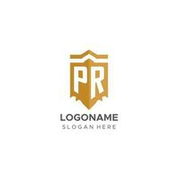 Monogram PR logo with shield geometric shape, elegant luxury initial logo design vector