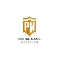 Monogram PW logo with shield geometric shape, elegant luxury initial logo design vector