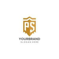 Monogram PS logo with shield geometric shape, elegant luxury initial logo design vector