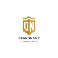 Monogram QN logo with shield geometric shape, elegant luxury initial logo design vector