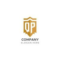 Monogram QP logo with shield geometric shape, elegant luxury initial logo design vector