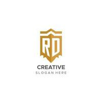 Monogram RD logo with shield geometric shape, elegant luxury initial logo design vector