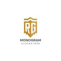 Monogram RG logo with shield geometric shape, elegant luxury initial logo design vector